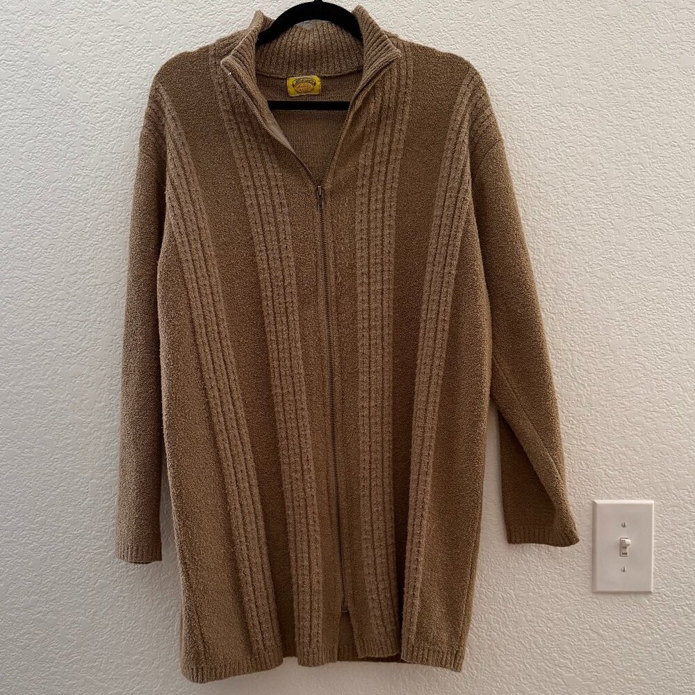 Vintage Denis Tan Textured Zip-Up Cardigan Sweater Jacket | Eclectic Grandpa